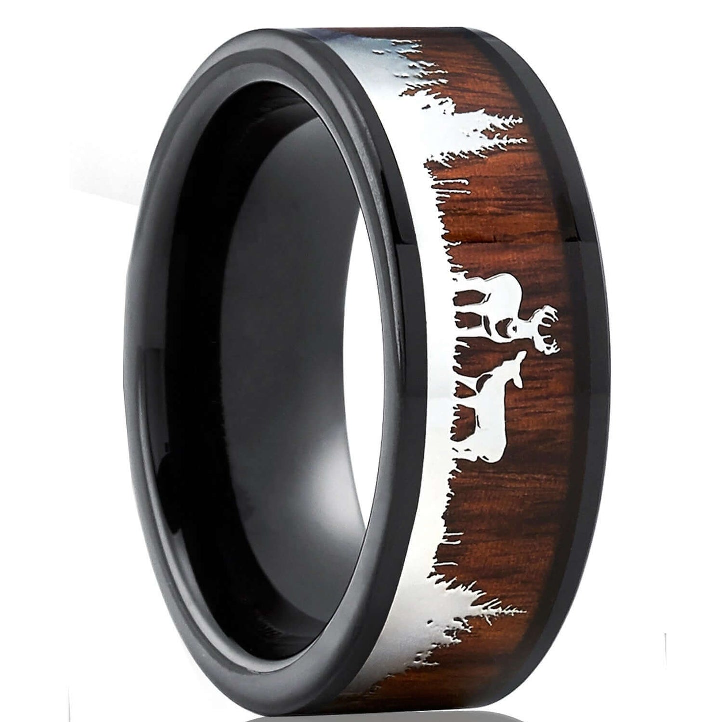 Men's Koa Wood Tungsten Carbide Deer Silhouette Ring