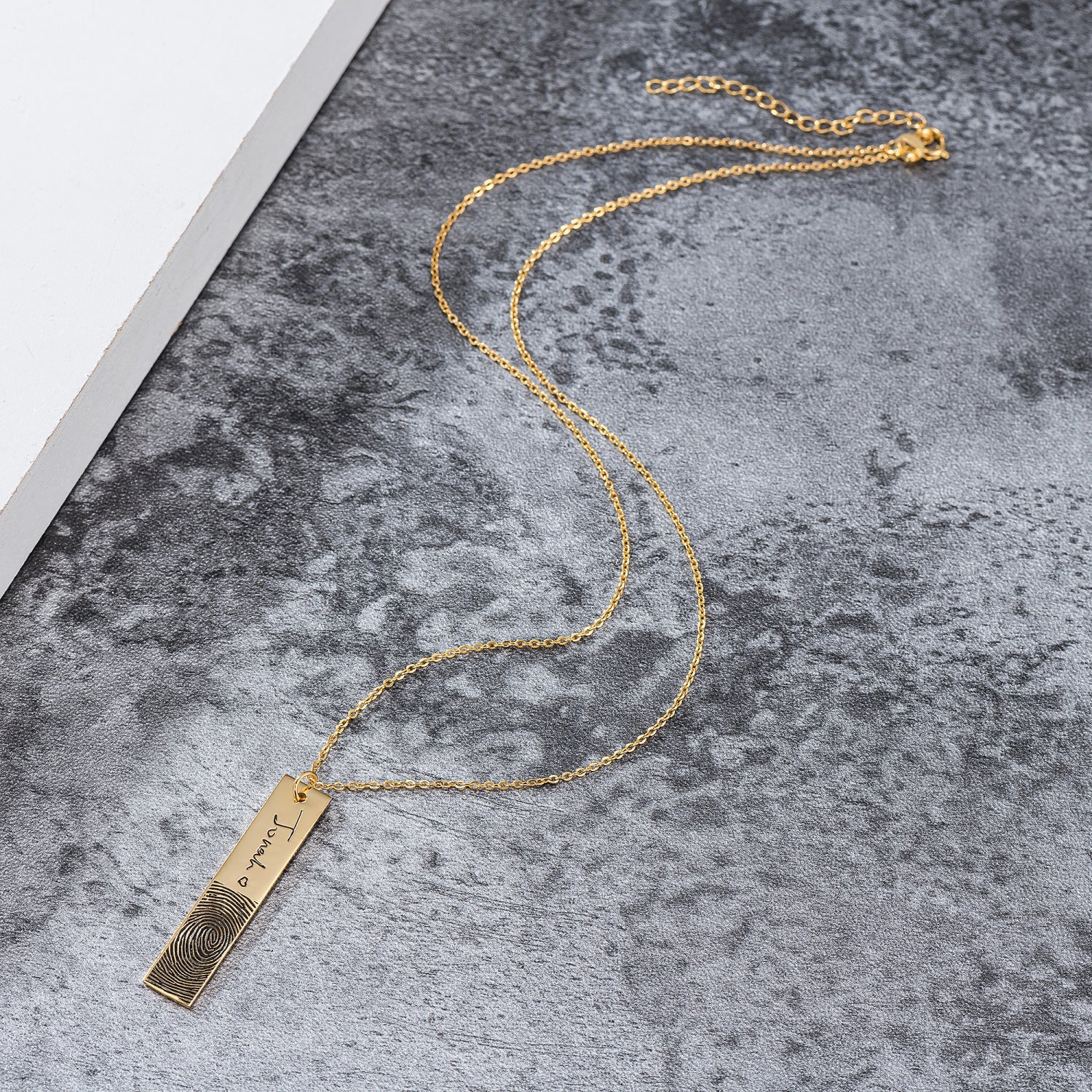 Rectangular Vertical Handwritten Signature Engraved Fingerprint Necklace - Premium necklace from Artshiney - Just $36.75! Shop now at giftmeabreak