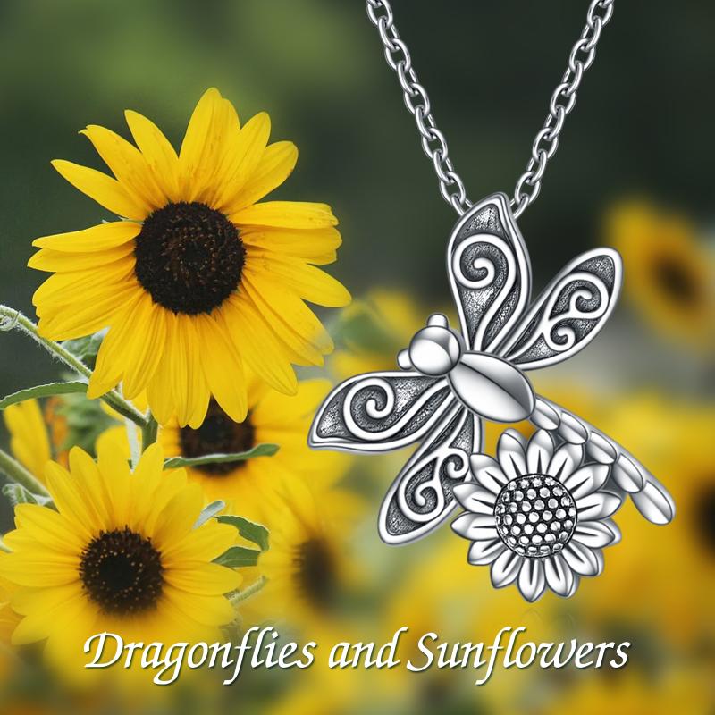 Sterling Silver Dragonfly Sunflower Cremation Urn Necklace - Premium necklace from Gift Me A Break - Just $60.99! Shop now at giftmeabreak