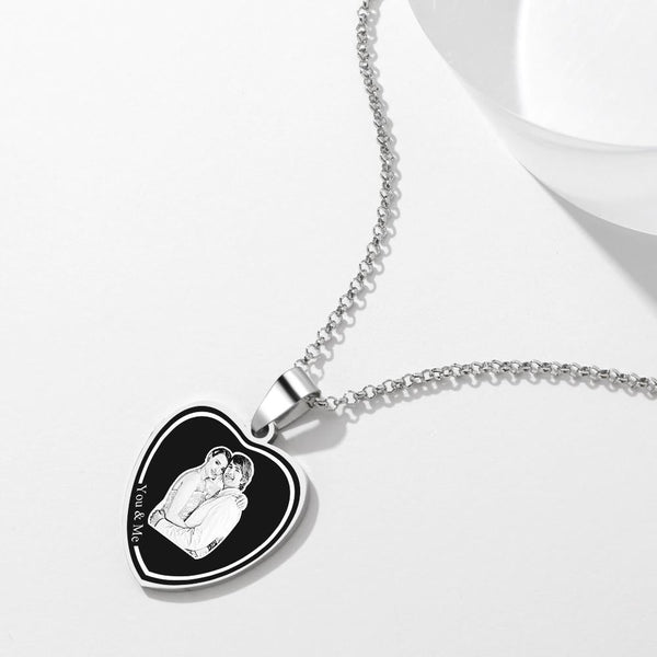 Personalized Custom Heart Tag Photo Engraved Necklace