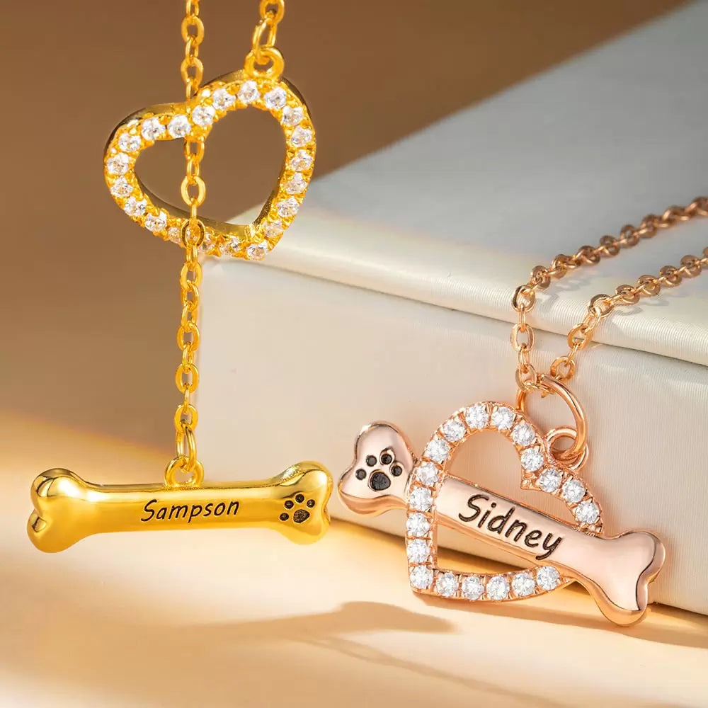 Personalized Heart and Pet Bone Necklace