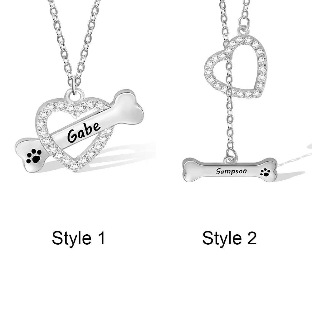 Personalized Heart and Pet Bone Necklace - Premium name necklace from Gift Me A Break - Just $29! Shop now at giftmeabreak