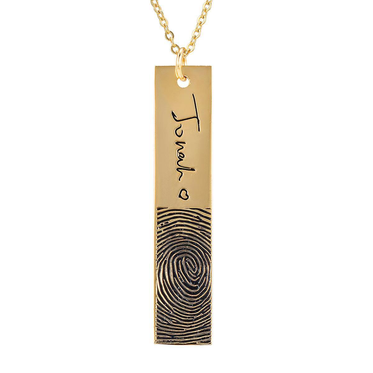 Rectangular Vertical Handwritten Signature Engraved Fingerprint Necklace - Premium necklace from Artshiney - Just $36.75! Shop now at giftmeabreak