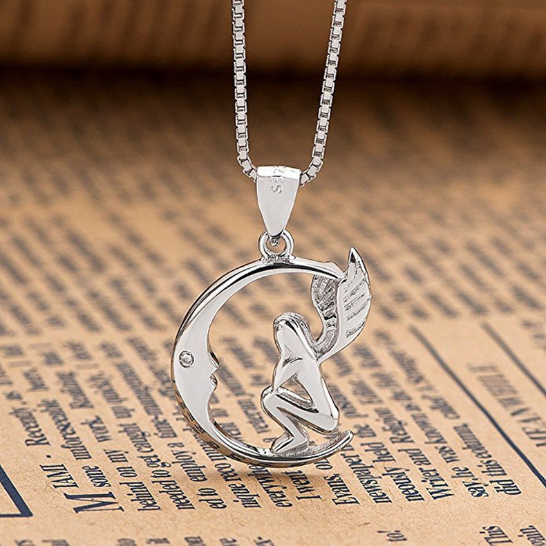 Sterling Silver Moon Angel Pendant - Premium pendant from Gift Me A Break - Just $14.99! Shop now at giftmeabreak