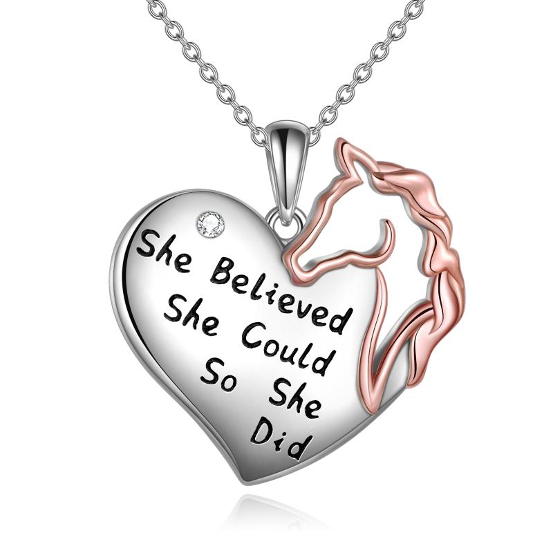 Sterling Silver She Believed She Could So She Did Inspirational Horse Pendant Necklace - Premium necklace from giftmeabreak - Just $44.99! Shop now at giftmeabreak
