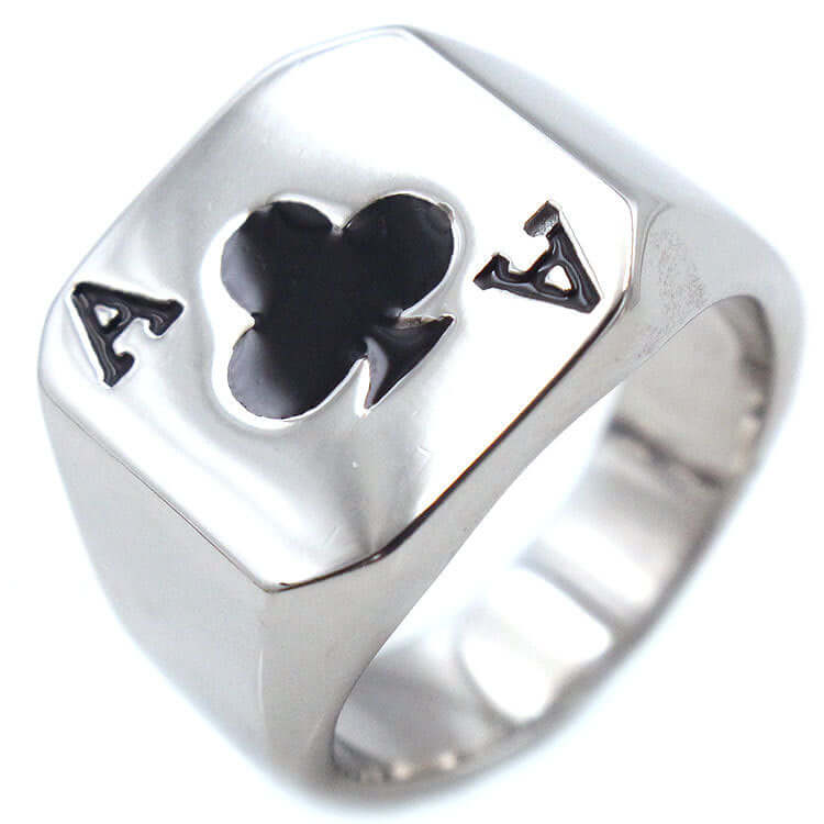 Men's Titanium Steel Ace of Spades Poker Statement Ring