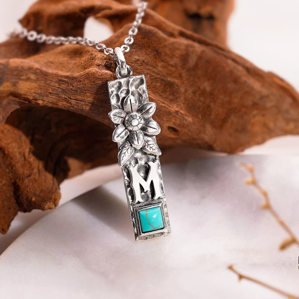 Personalized Vertical Bar Initial with Turquoise Stone Necklace - Premium necklace from Gift Me A Break - Just $43.99! Shop now at giftmeabreak