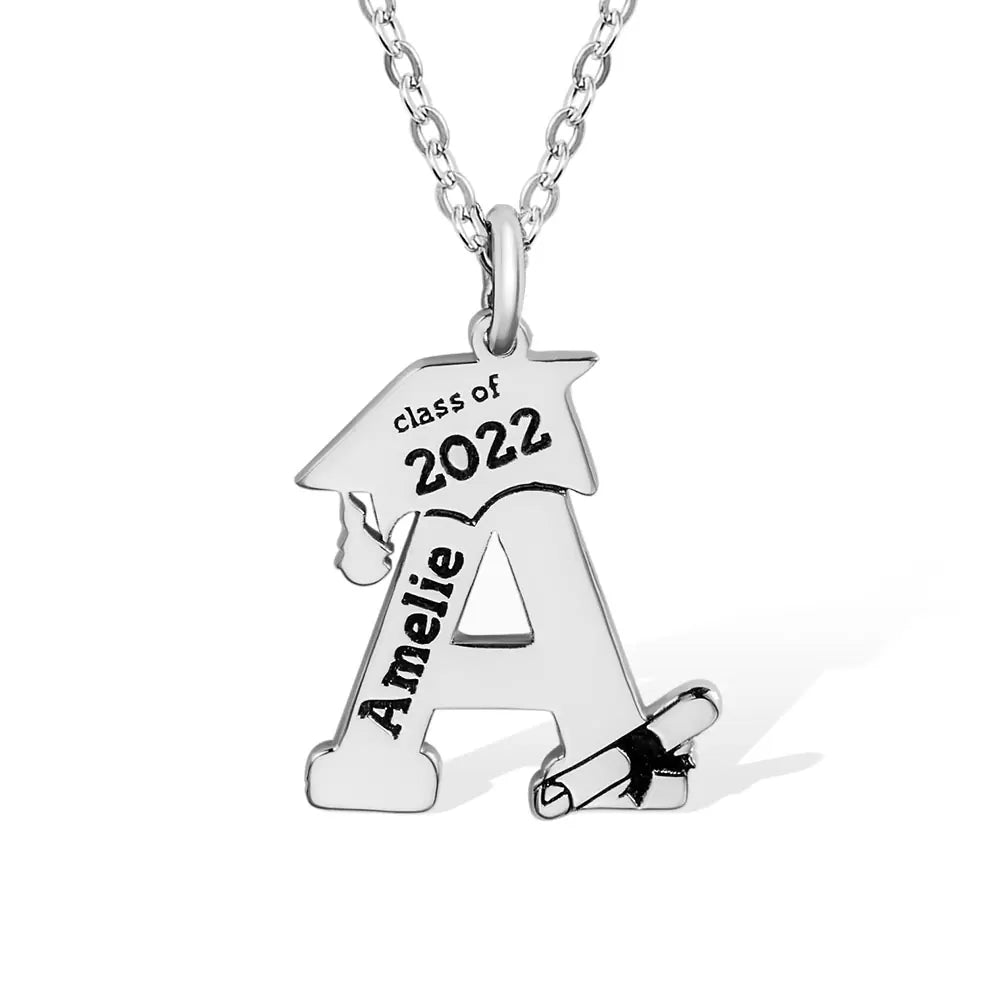 Personalized Stainless Steel/Silver Graduation Necklace - Premium necklace from Gift Me A Break - Just $18.99! Shop now at giftmeabreak