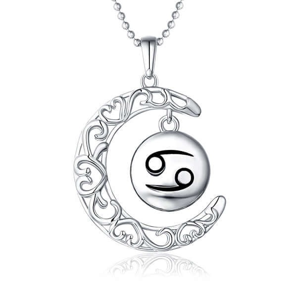 Customized Hollow Moon with Zodiac Sign Necklace