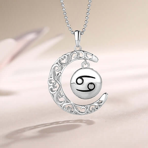 Customized Hollow Moon with Zodiac Sign Necklace